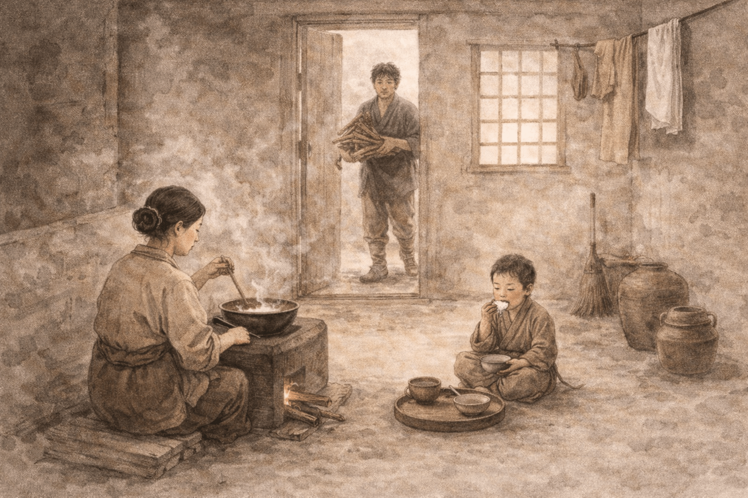 Handmade pottery on a tea table