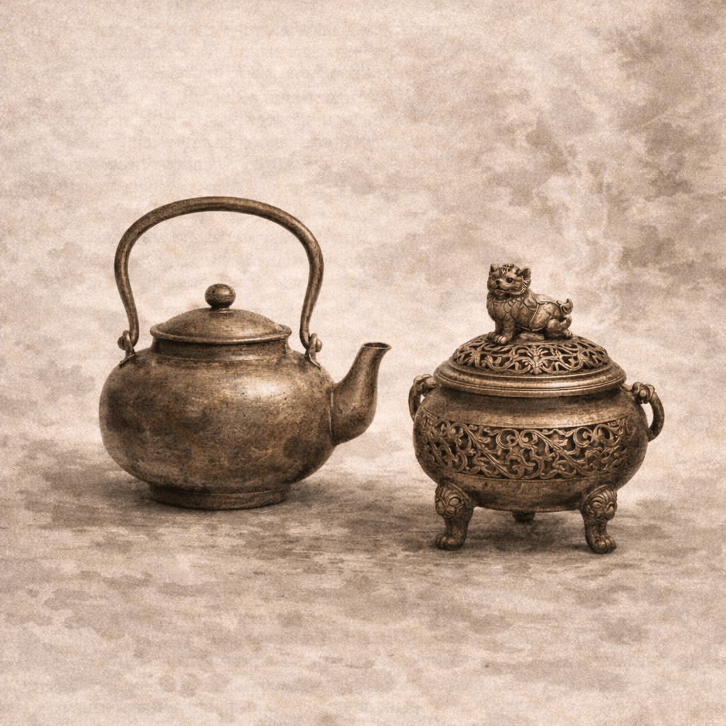 handcrafted metal teapot and incense burner