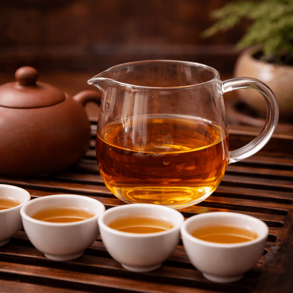 glass fairness pitcher used in gongfu tea brewing