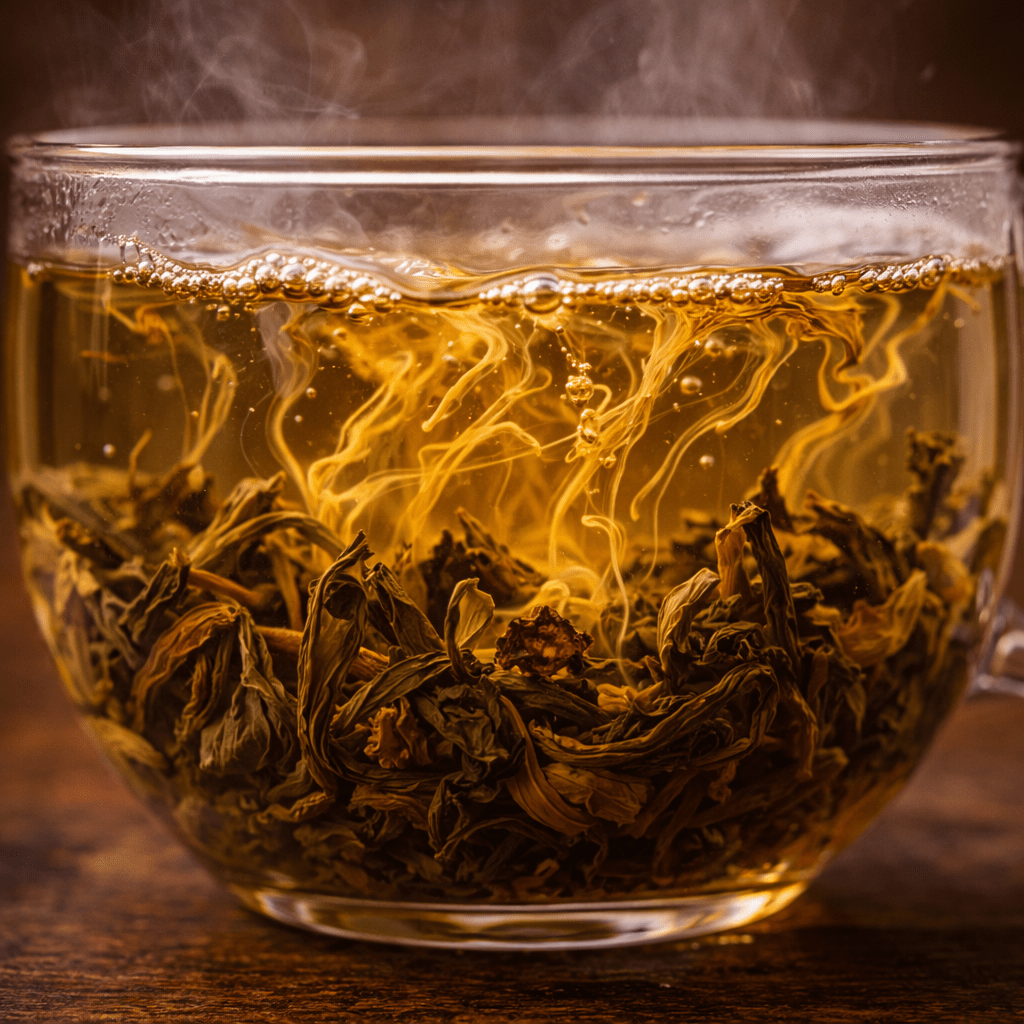 tea leaves releasing flavor during steeping process