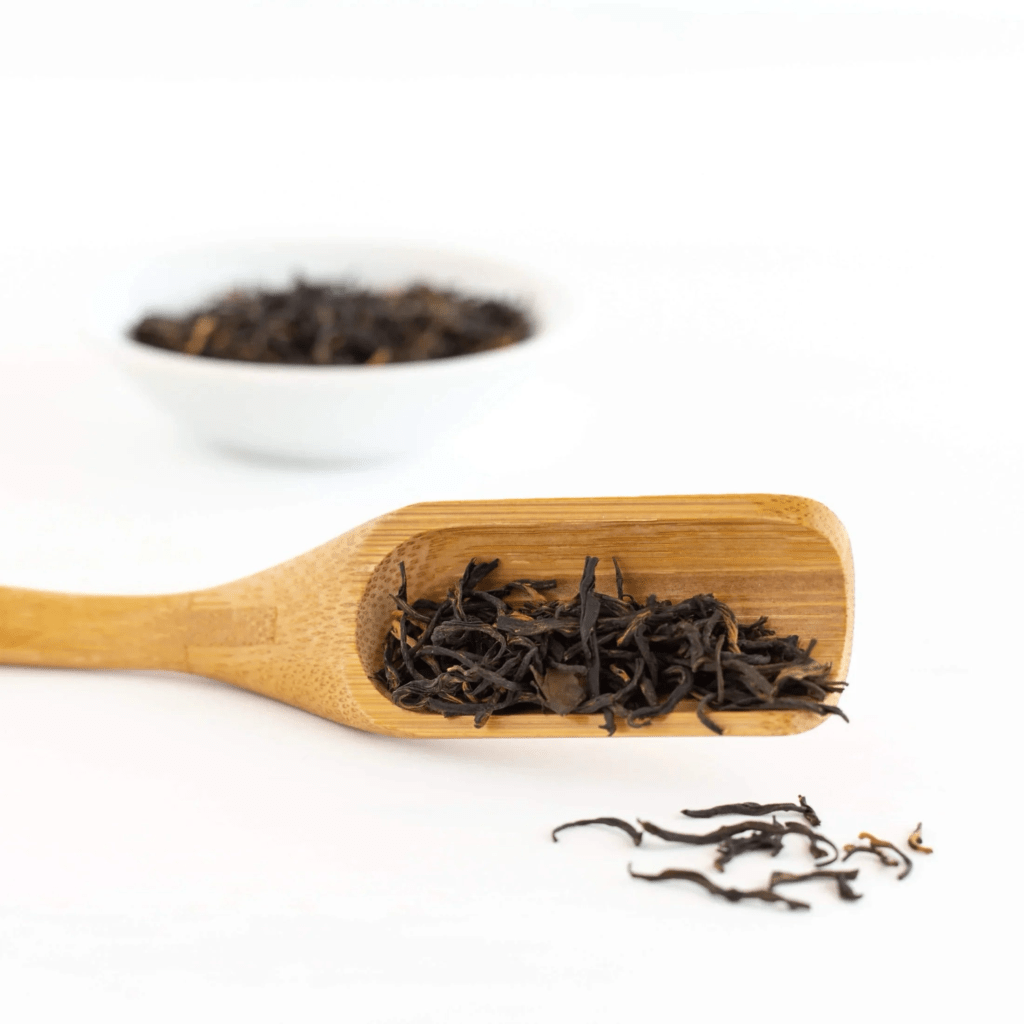 black tea leaves measured before brewing