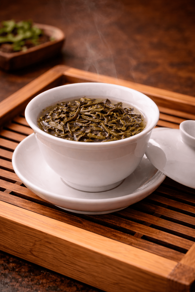 traditional porcelain gaiwan used in chinese tea brewing