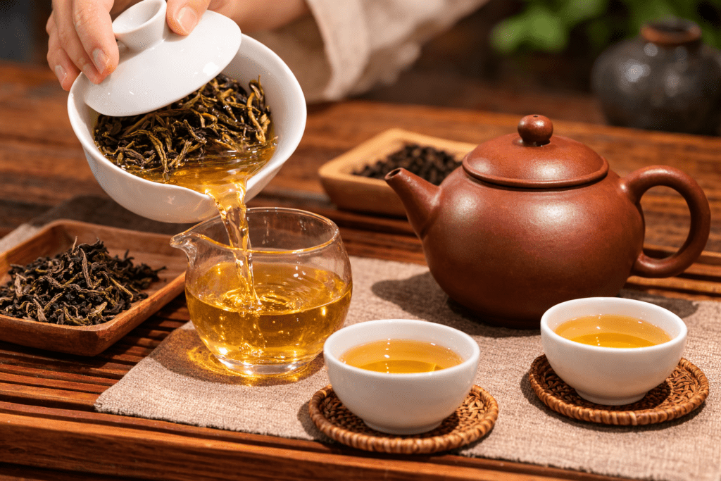 porcelain gaiwan brewing loose leaf tea