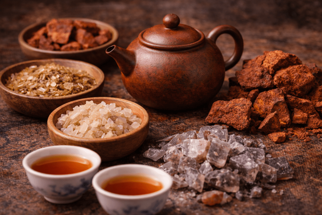 yixing teapot clay materials showing natural minerals used in yixing pottery