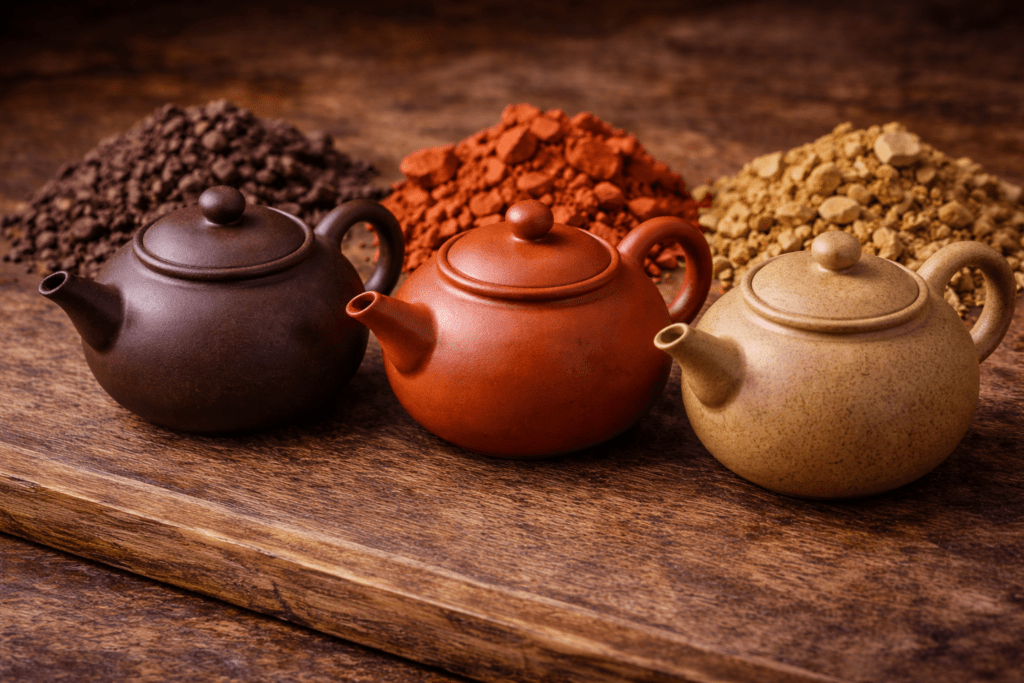 different types of yixing clay teapots including zisha zhuni and duanni