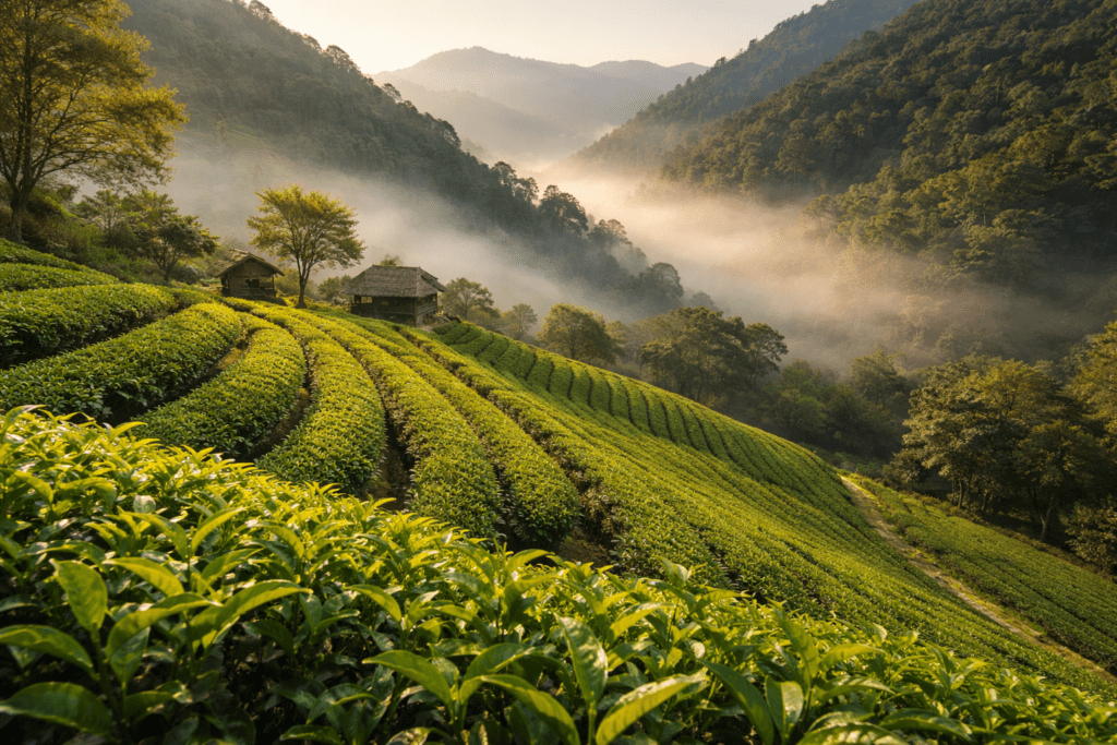 mountain tea plantation producing high quality tea leaves