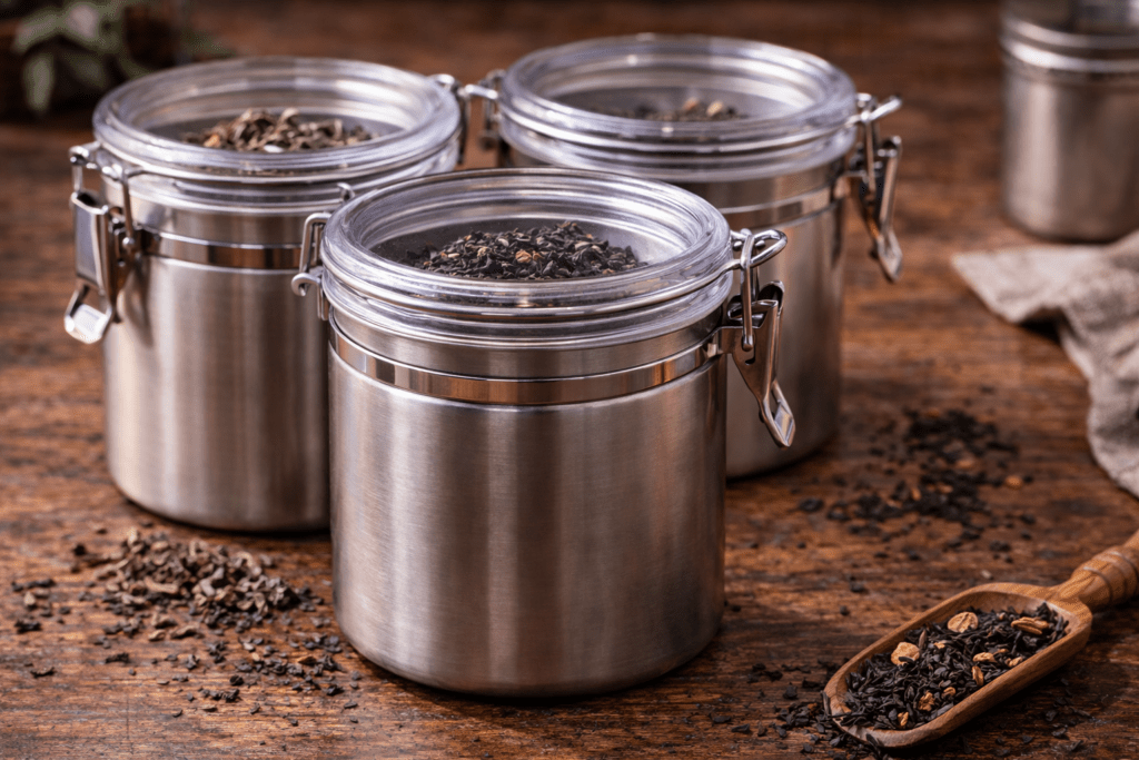 airtight containers used for storing loose leaf tea