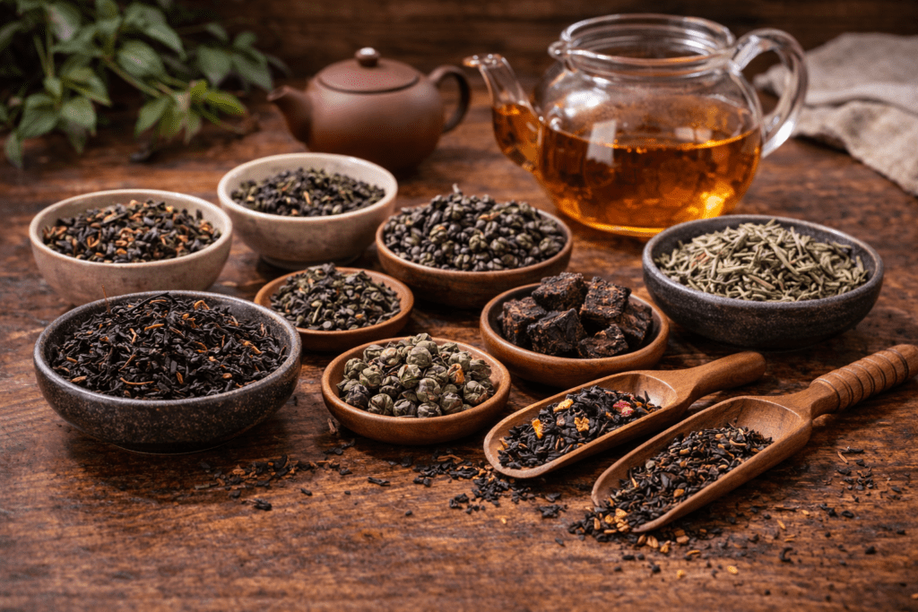 selection of high quality loose leaf teas ready for brewing