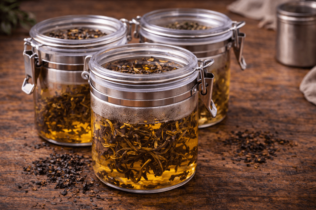 loose leaf tea leaves expanding during brewing