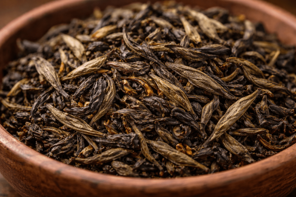 close up of premium loose leaf tea showing whole leaf structure