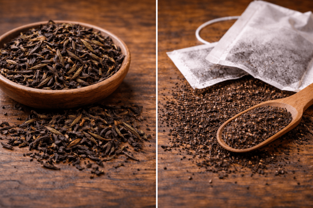 loose leaf tea compared with tea bag fragments