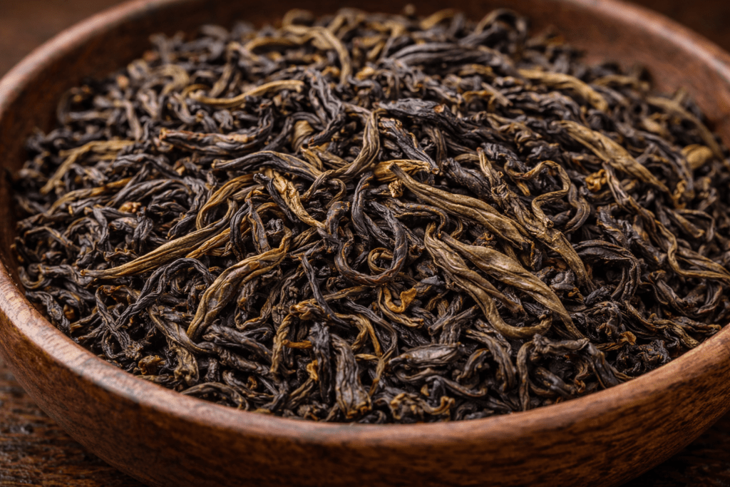 high quality loose leaf tea leaves showing twisted leaf shape