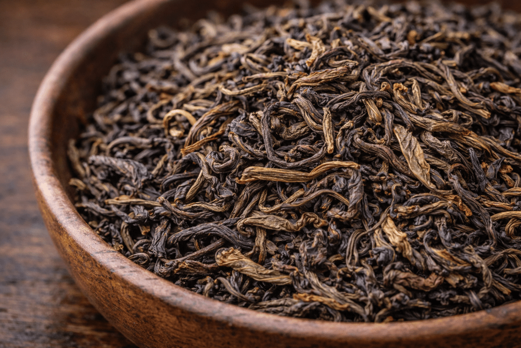close up of premium loose leaf tea showing whole leaf structure