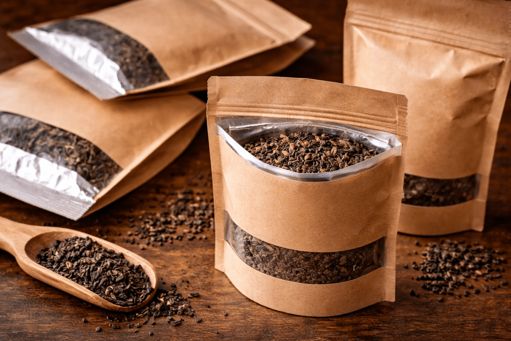 foil lined kraft paper tea bags used for storing loose leaf tea