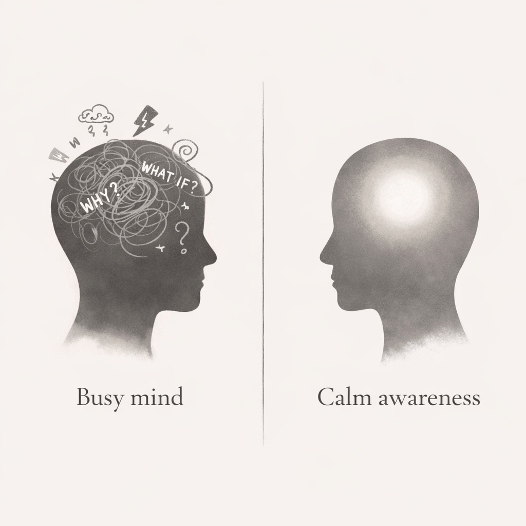 contrast between busy mind and calm zen awareness
