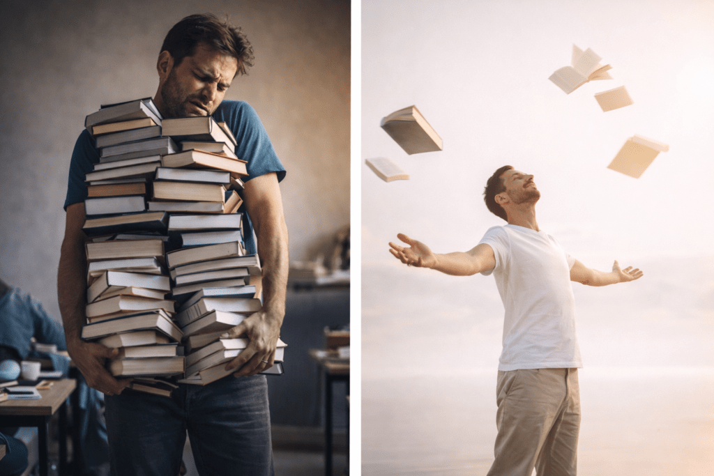 accumulating knowledge compared to letting go and simplicity
