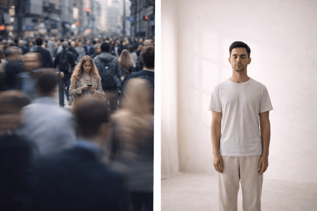 chaotic modern life compared to still awareness in zen
