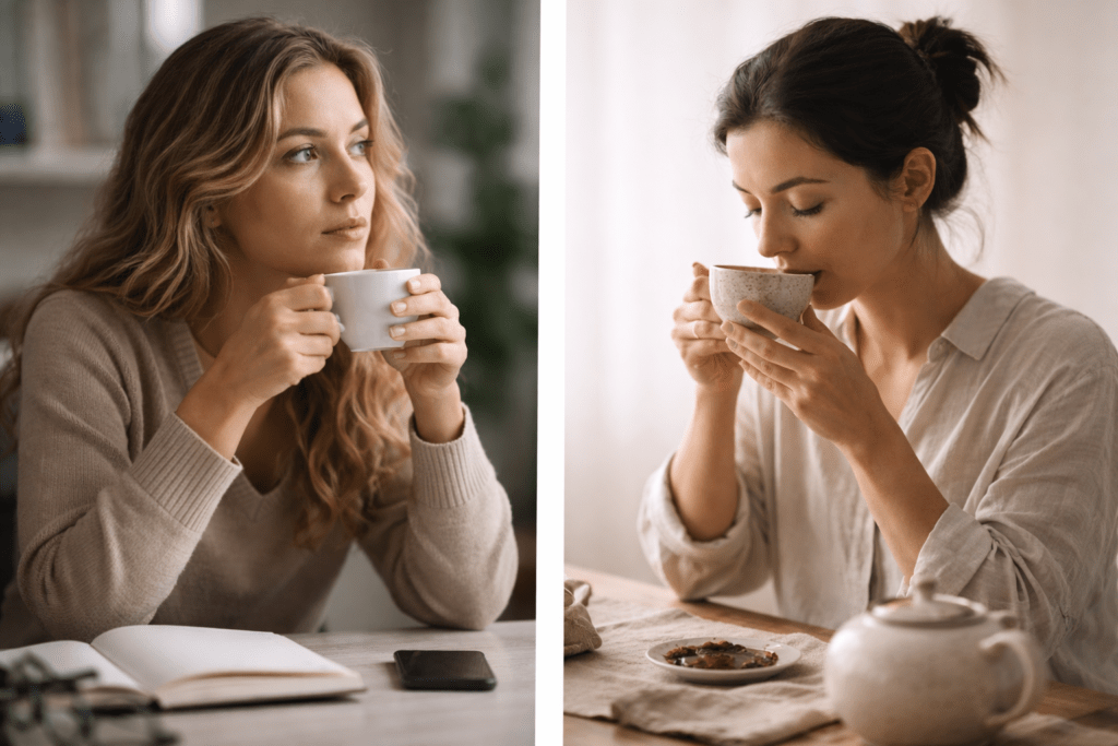 thinking about experience compared to directly experiencing tea
