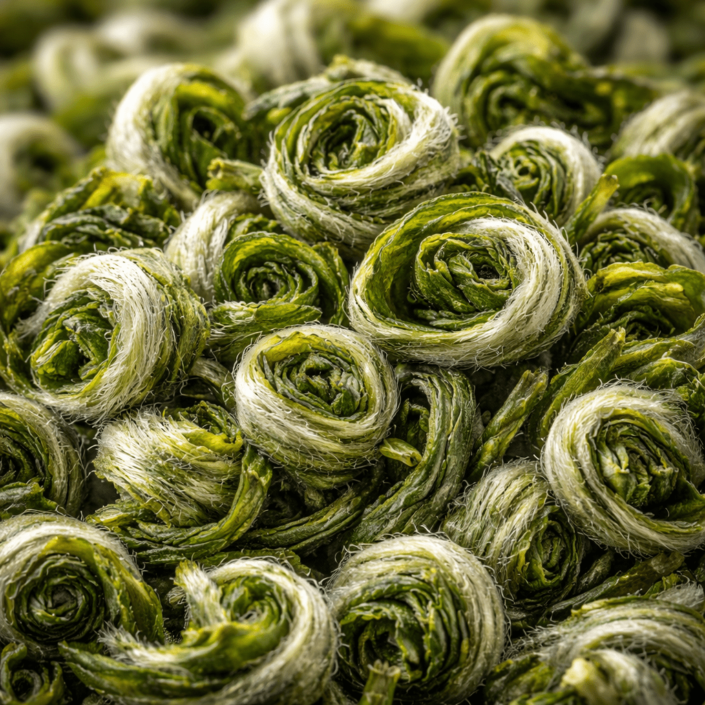 fresh biluochun green tea leaves tightly curled spiral shape