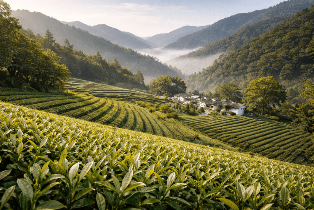 white tea plantation in fujian china producing baihao yinzhen silver needle tea