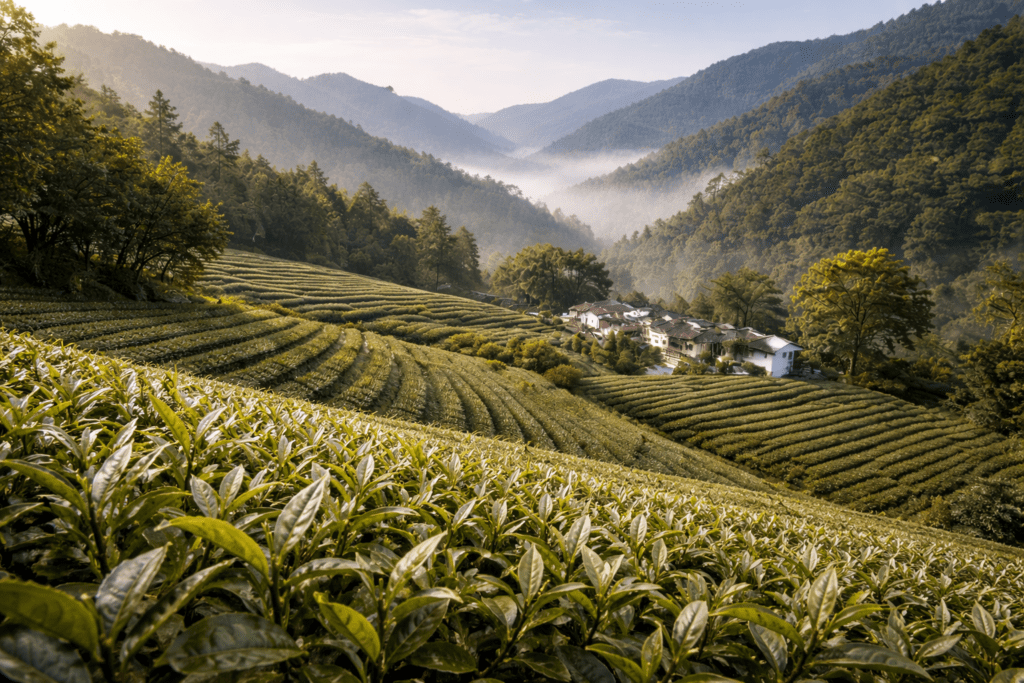 white tea plantation in fujian china producing bai mudan white tea