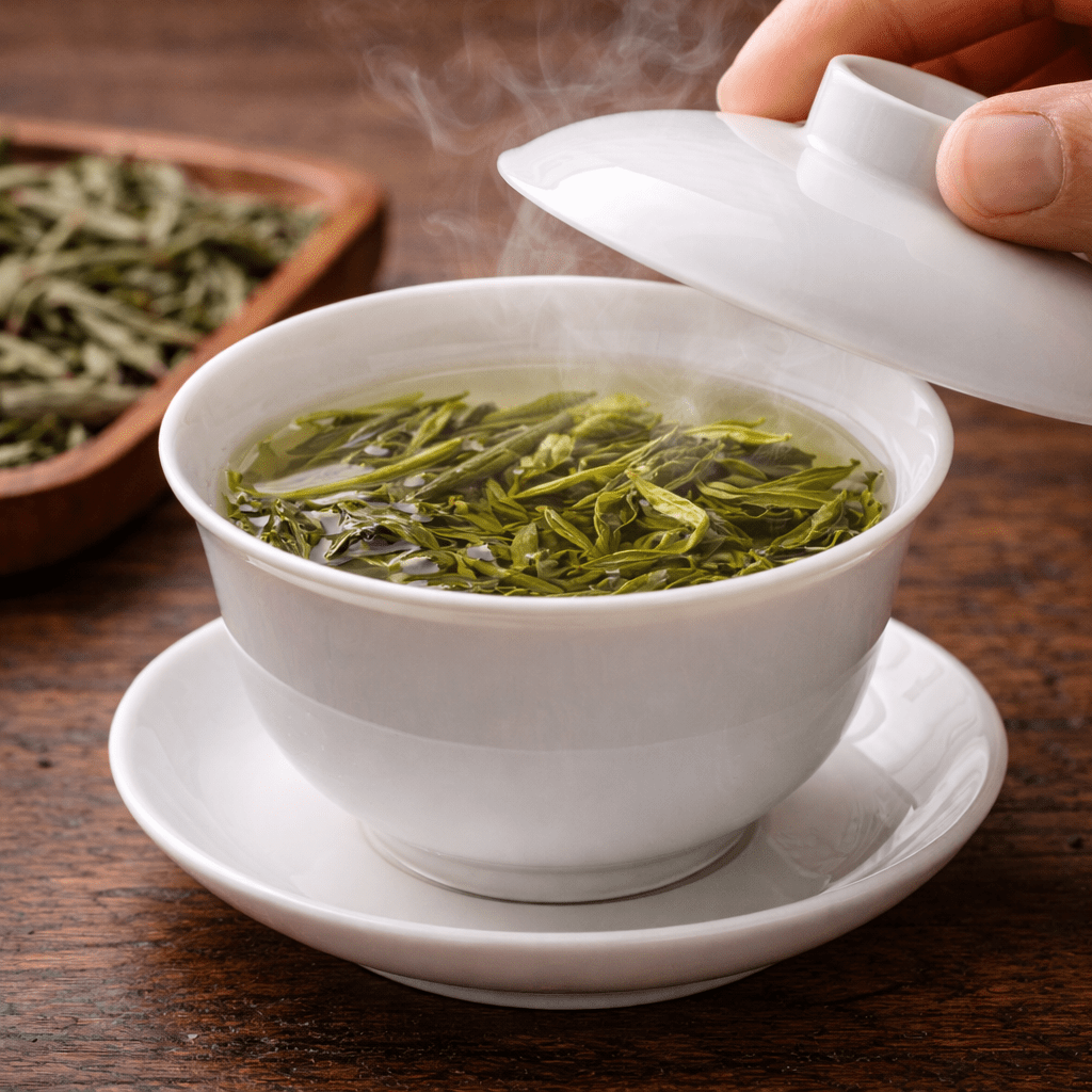 brewing green tea using traditional chinese gaiwan
