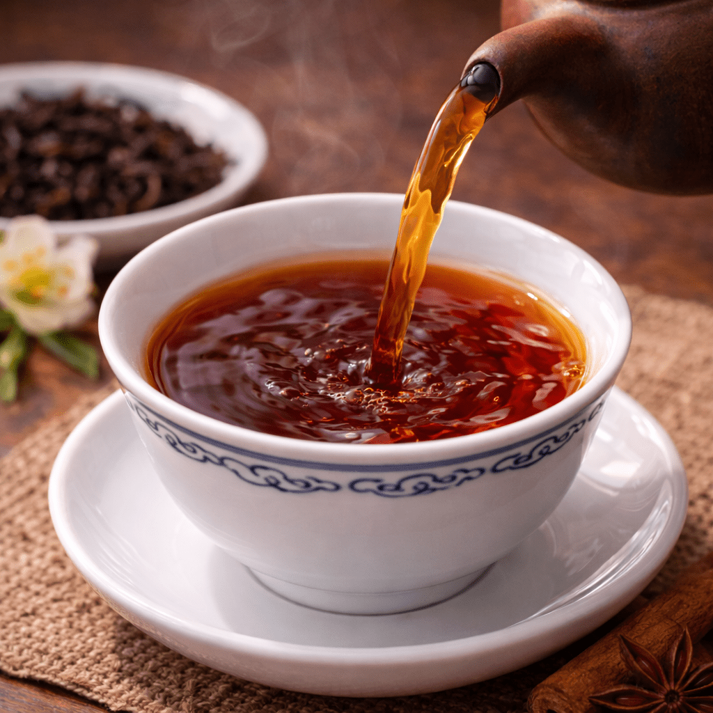 traditional black tea pouring scene