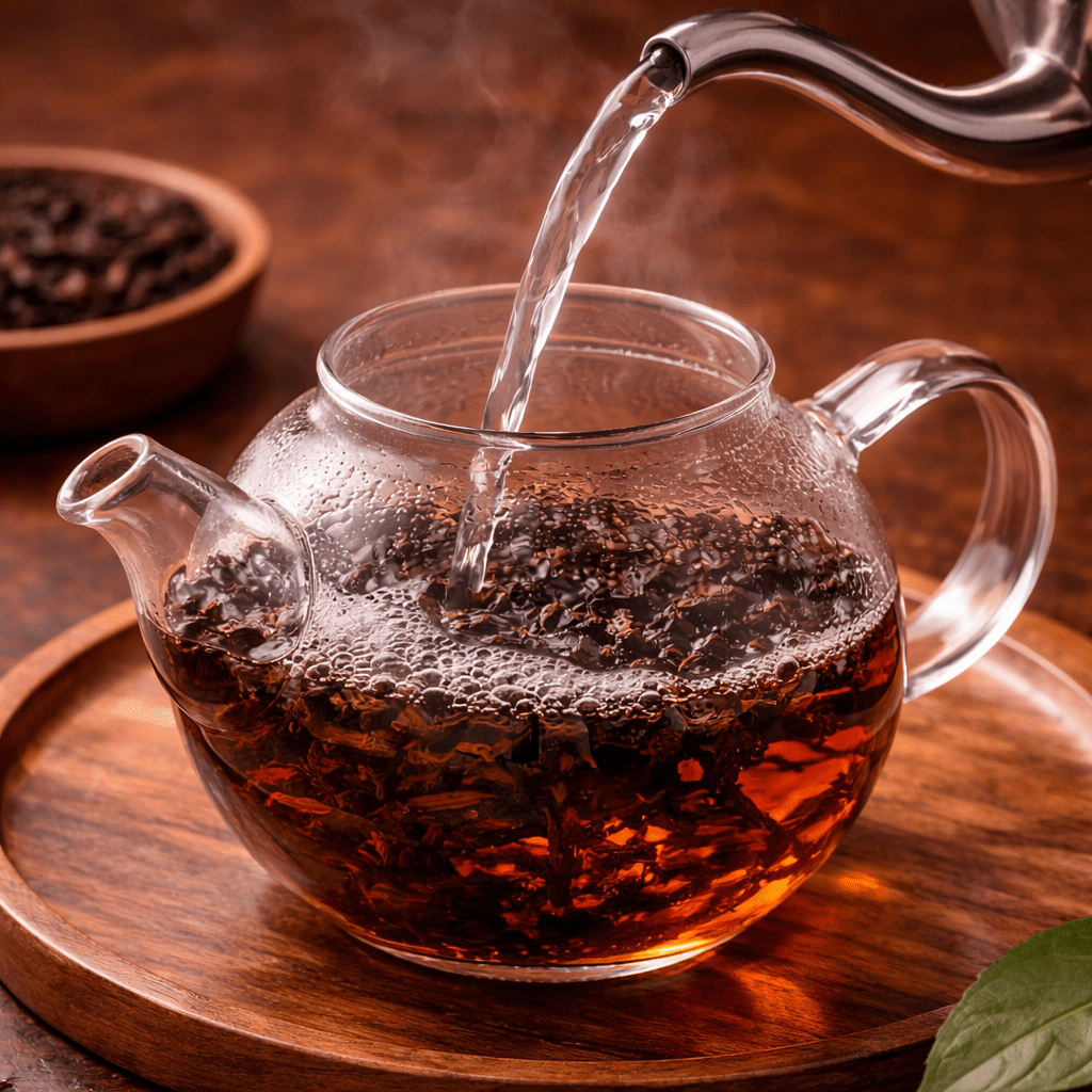 pouring boiling water for pu-erh tea brewing