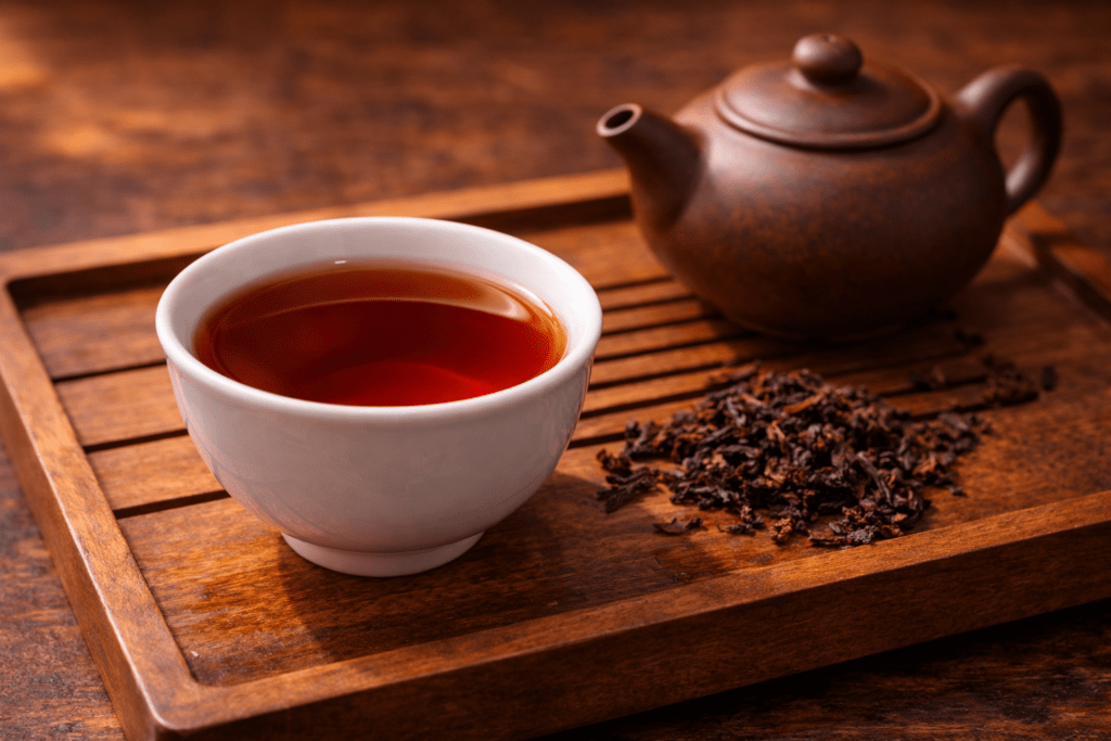 brewing pu-erh tea in traditional teapot