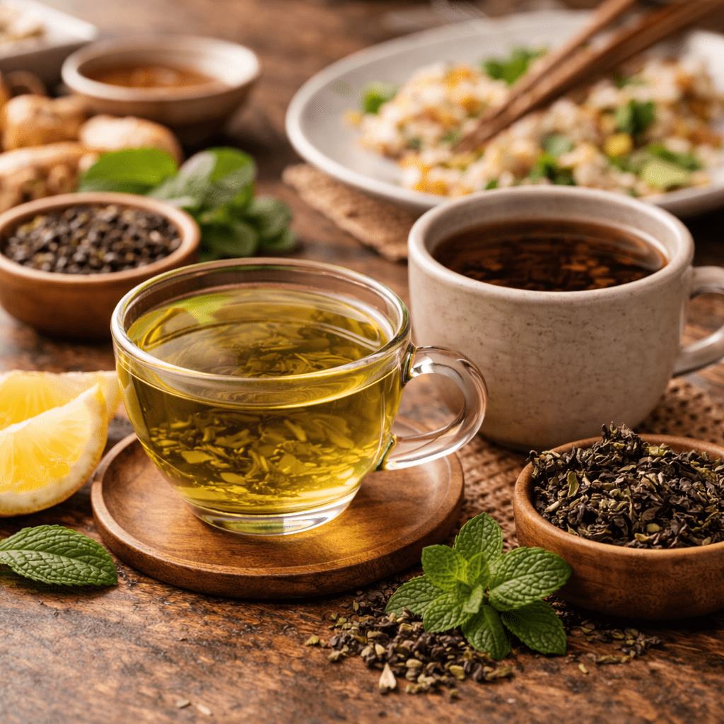 green tea and oolong tea served after a meal to support digestion