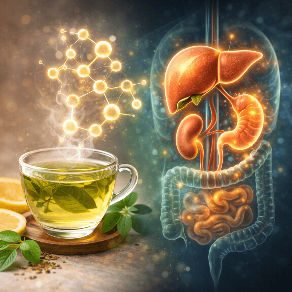 illustration of tea supporting liver kidney and digestive detox process