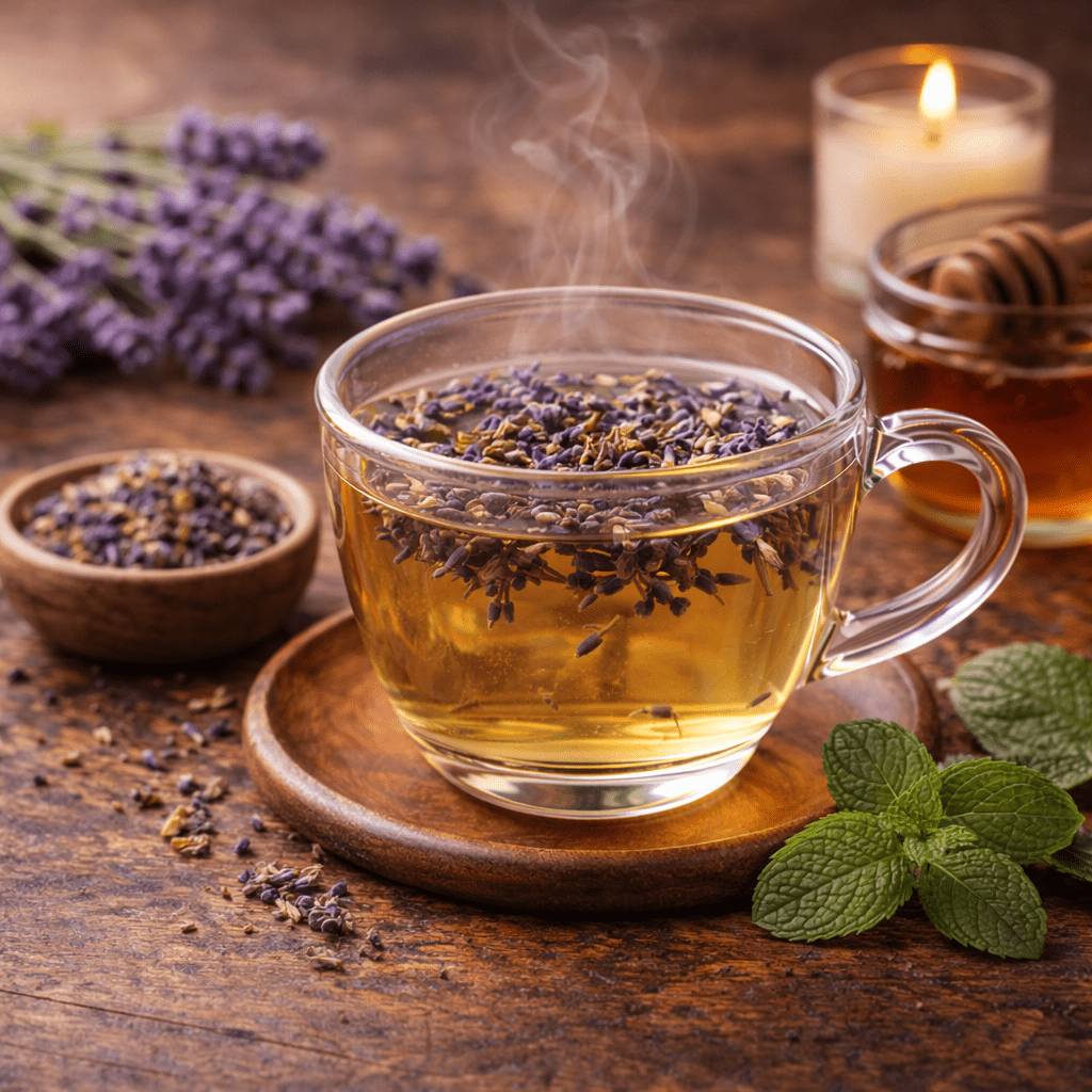 lavender tea with fresh herbs creating a relaxing tea atmosphere