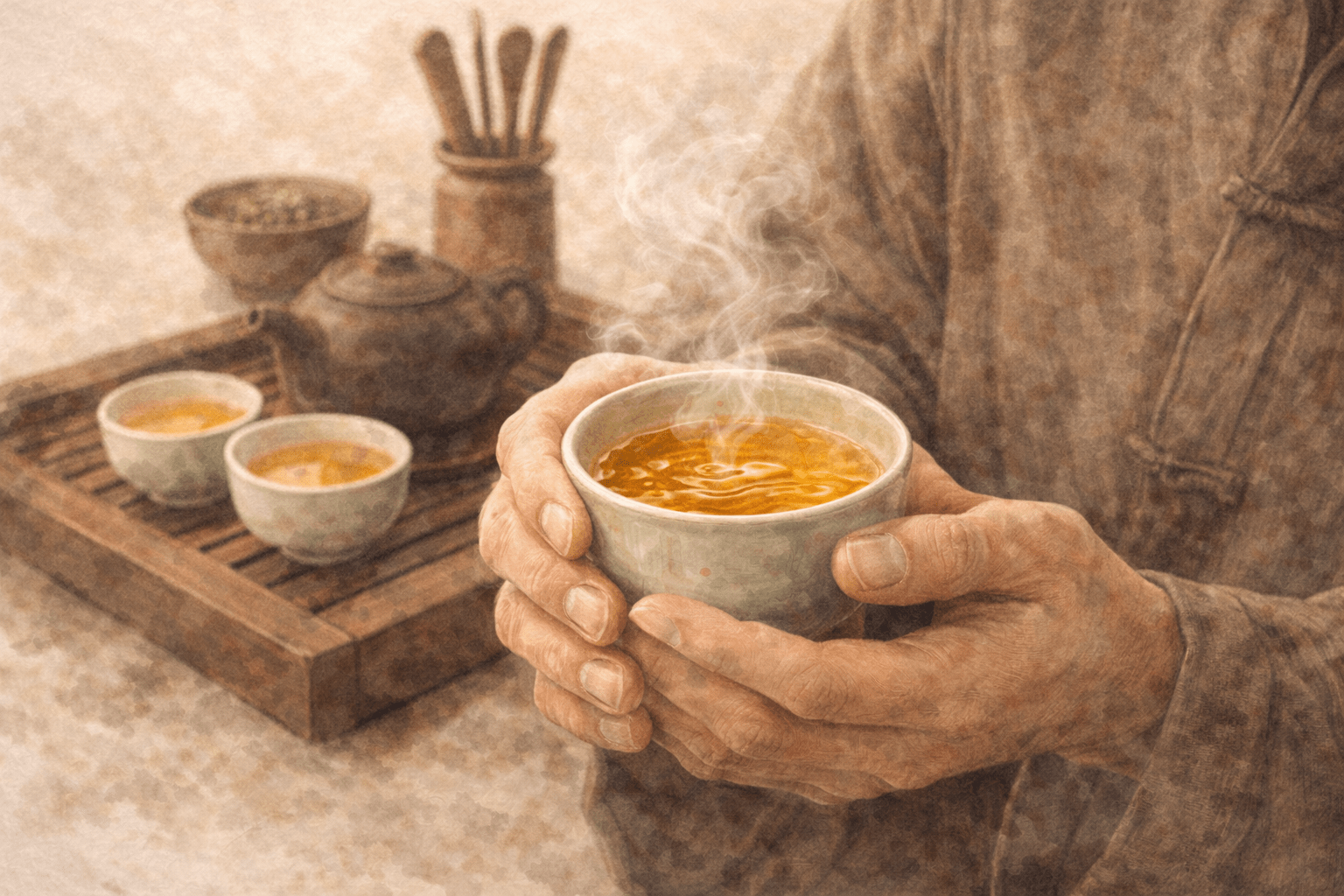 Savoring tea in a cup