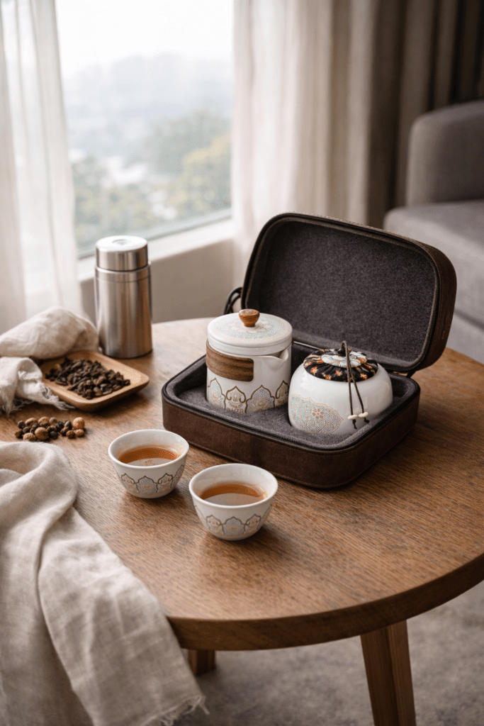 make tea while traveling calm aesthetic setup